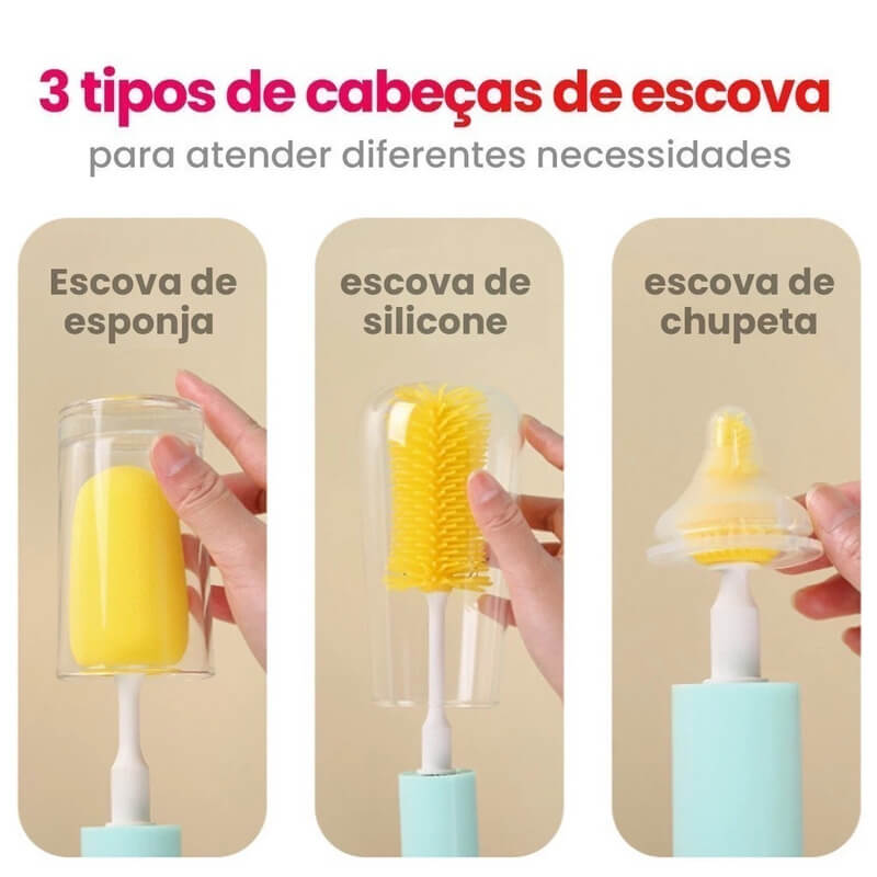 Escova Elétrica 3 em 1 para Mamadeiras, Garrafas e Jarras